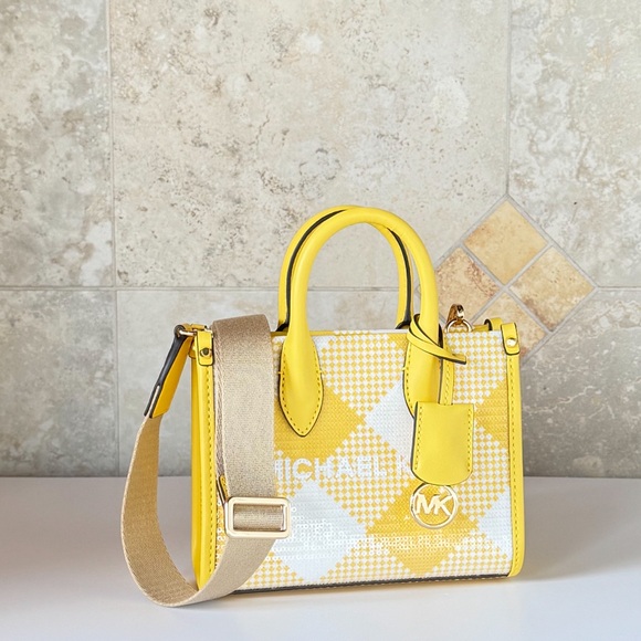 Michael Kors Mirella Mini Shopper Tote Shoulder Bag Sequins Yellow - Picture 3 of 13
